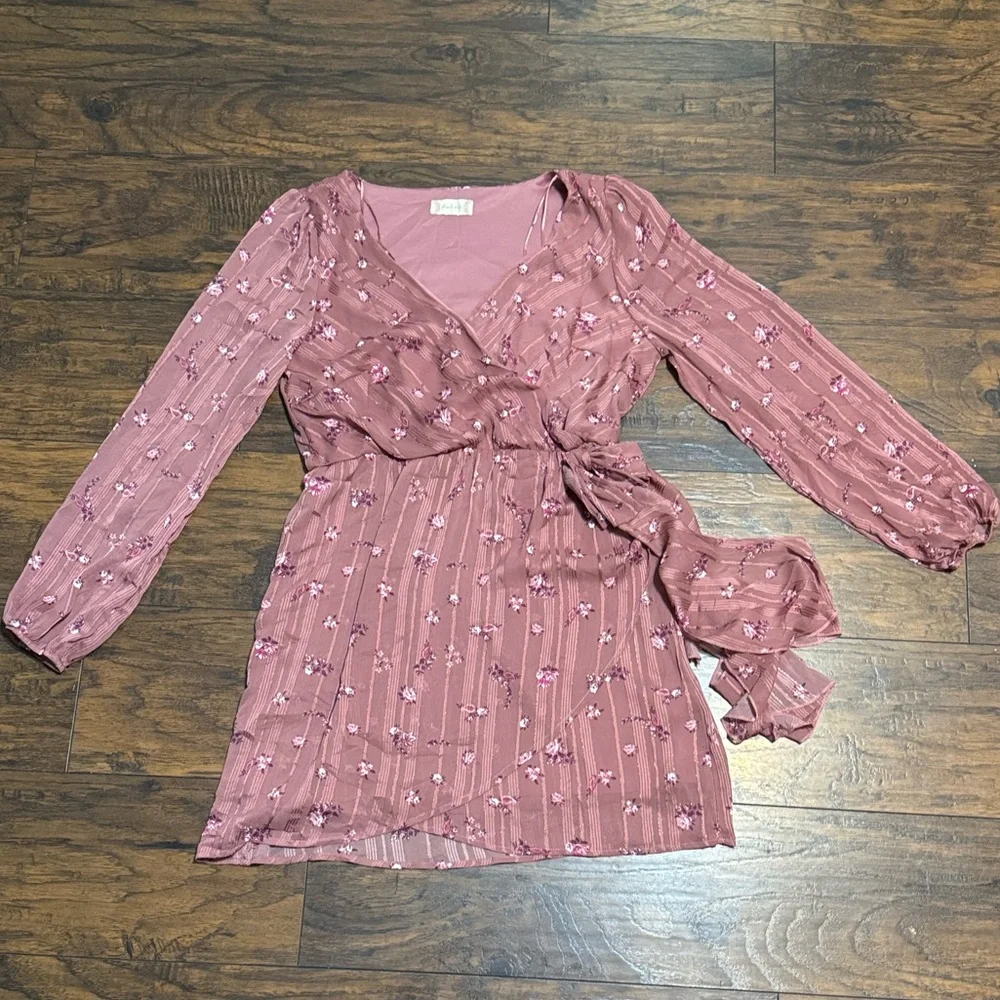 Altar'd State Mauve Floral Wrap Mini Dress